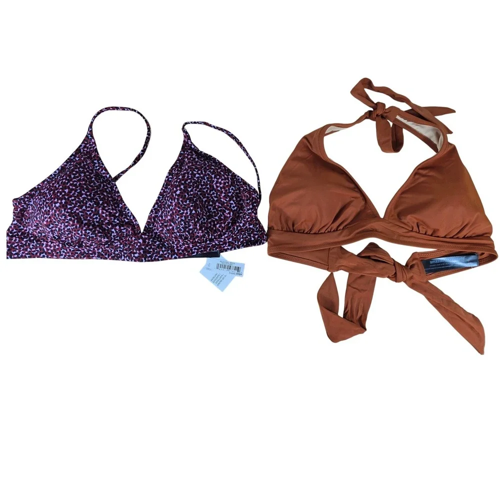 Women's Bikini Top Bundle Pink‎ Leopard & Brown Triangle Halter Swim Tops XL